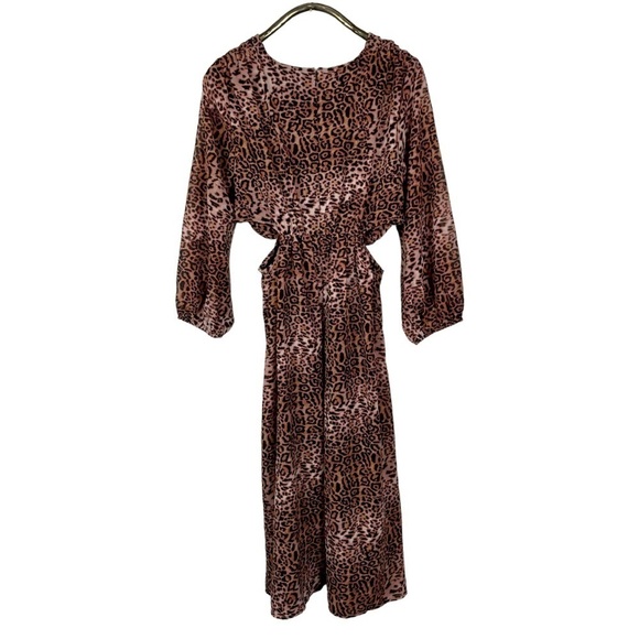 ANTHROPOLOGIE RANNA GILL BROWN MOTIF CHEETAH LONG SLEEVE CUT OUT MIDI DRESS - Picture 3 of 13